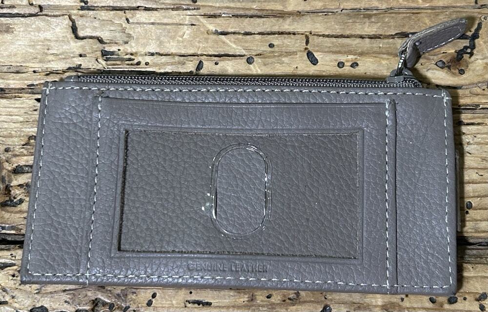 Unbranded Gray Pebble Leather Card Case W/ Zipper Pocket - NEW